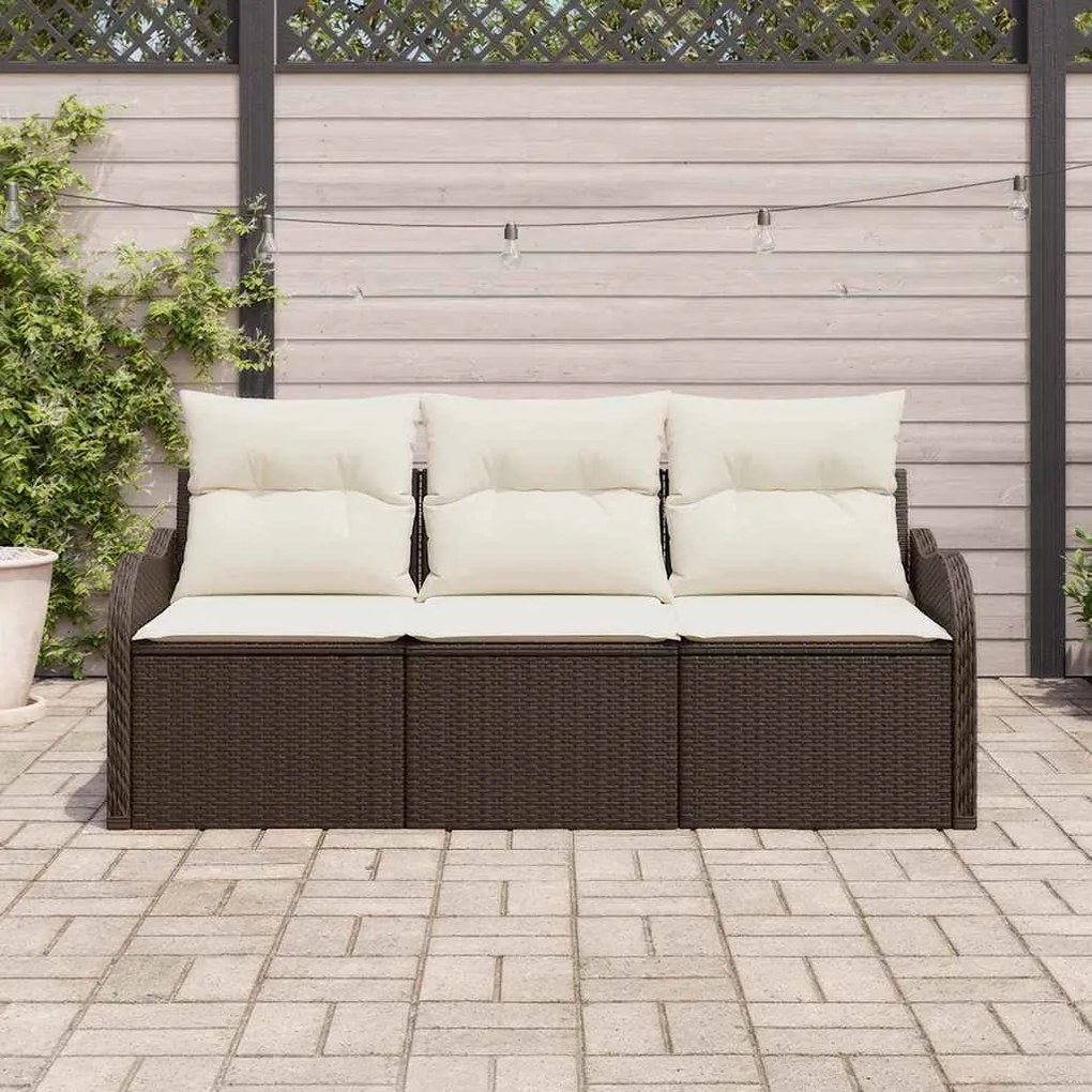 vidaXL Σετ Καναπέ Κήπου με μαξιλάρι 3 pcs Καφέ Πολυ ράταν