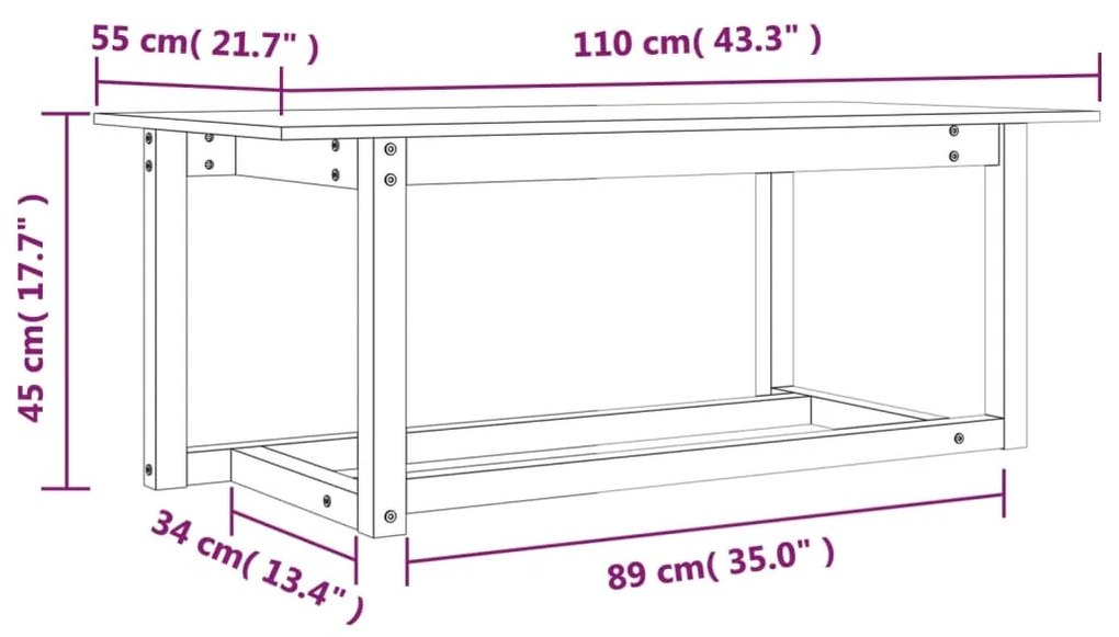 Τραπεζάκι Σαλονιού Λευκό 110x55x45 εκ. από Μασίφ Ξύλο Πεύκου - Λευκό