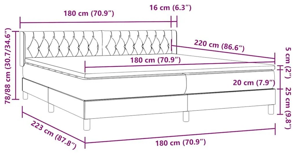 Box Spring Κρεβάτι με στρώμα Μαύρο 180x220 cm Βελούδινο - Μαύρο