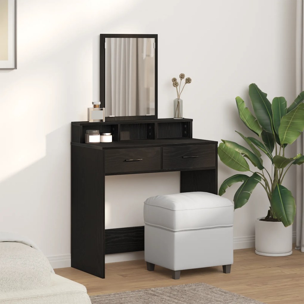 vidaXL Τραπέζι Μακιγιάζ με Συρτάρια Μαύρη Δρύς 79x41x140 εκ.