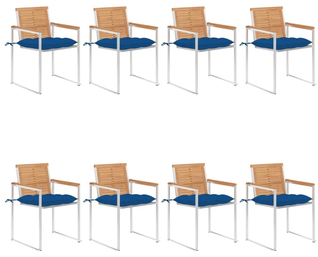 vidaXL Καρέκλες Κήπου 8 τεμάχια από Μασίφ Ξύλο Teak με Μαξιλάρια