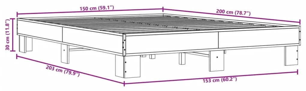 Πλαίσιο Κρεβατιού Μαύρο 160x200 εκ. Επεξ. Ξύλο &amp; Μέταλλο - Μαύρο