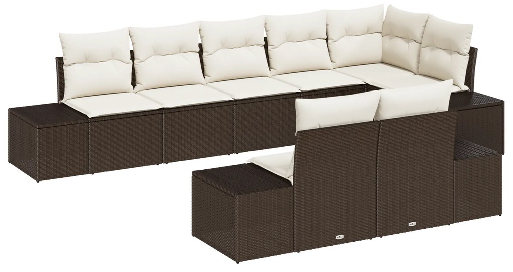 vidaXL Set σαλονιού κήπου 8 τεμαχίων με μαξιλάρια καφέ πολυουρεθάνη