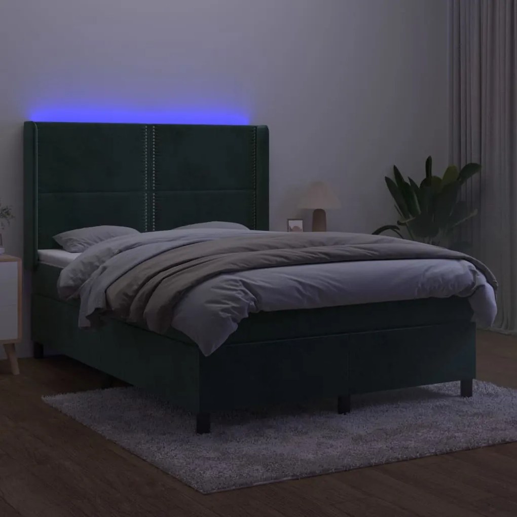 ΚΡΕΒΑΤΙ BOXSPRING ΜΕ ΣΤΡΩΜΑ &amp; LED ΣΚ. ΠΡΑΣΙΝΟ 140X190ΕΚ ΒΕΛΟΥΔΟ 3139502