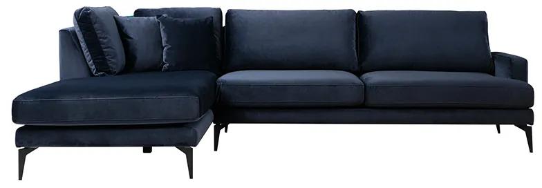 Γωνιακός καναπές Fortune pakoworld δεξιά γωνία βελούδο μπλέ-μαύρο 283x180x88εκ - Βελούδο - 071-001131