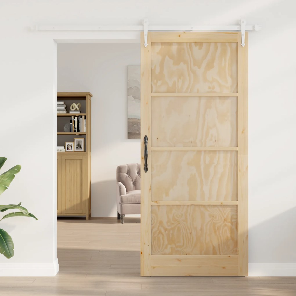 vidaXL Συρόμενη Πόρτα με Σετ Υλικών 93x211 εκ. Μασίφ Ξύλο Πεύκου