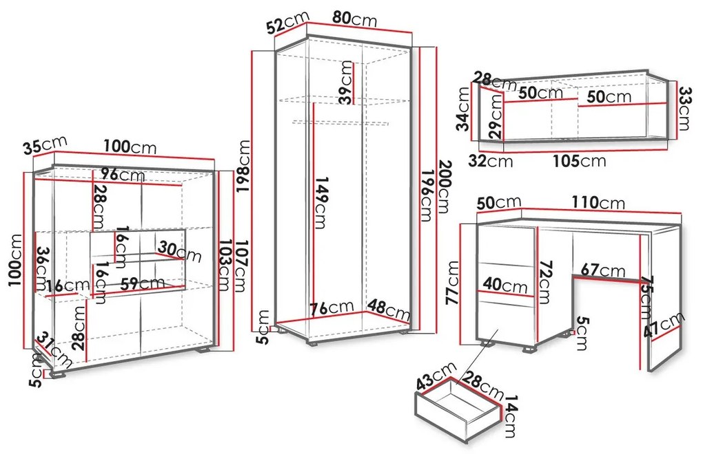Σετ επίπλων Providence B156, 200x52cm, 143 kg, Μαύρο, Γυαλιστερό μαύρο, Πλαστικοποιημένη μοριοσανίδα, Επεξεργασμένο γυαλί, Στυλ: Μοντέρνο | Epipla1.gr