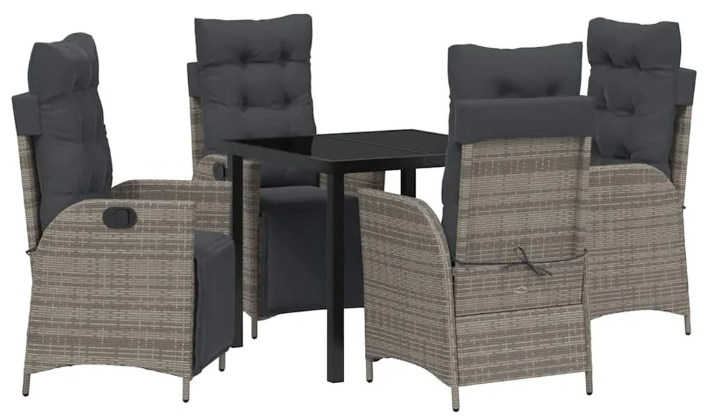 vidaXL Σέτ φαγητού για κήπο με μαξιλάρι 5 pcs Γκρι συνθετικό ρατάν