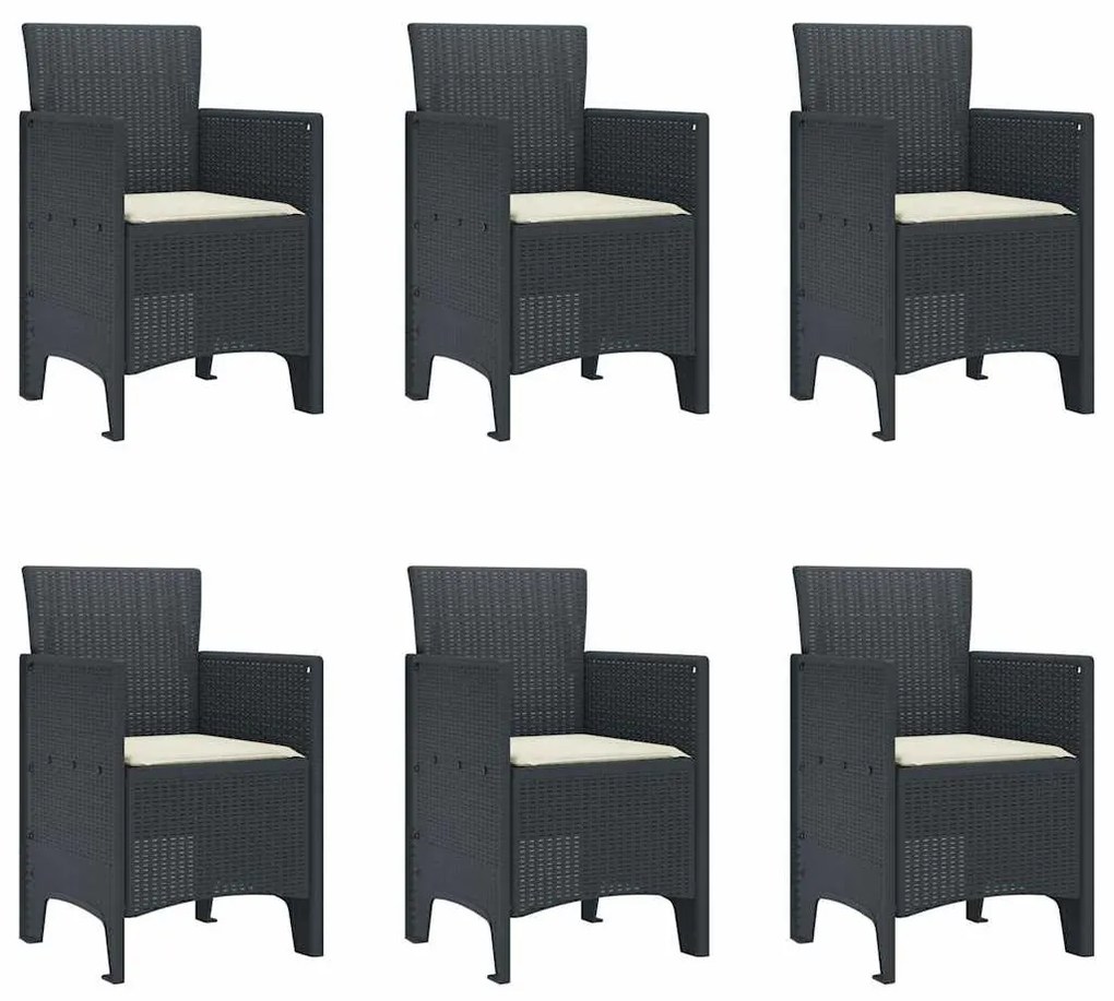 vidaXL Σέτ φαγητού για κήπο 7 pcs Ανθρακί Rattan Polt