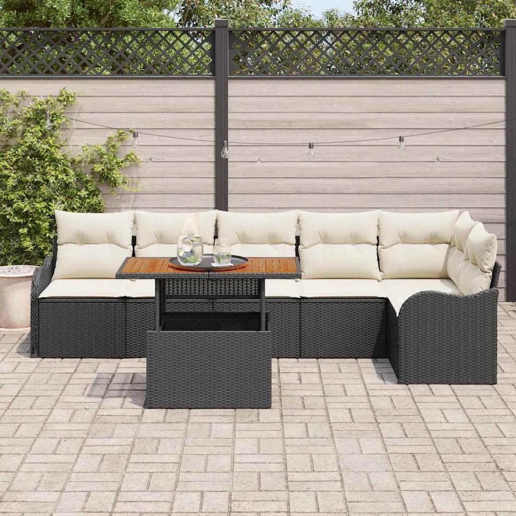 vidaXL Σετ Καναπέ Κήπου 7 pcs Μαύρο και κρεμ 100 x 55 x 73 εκ