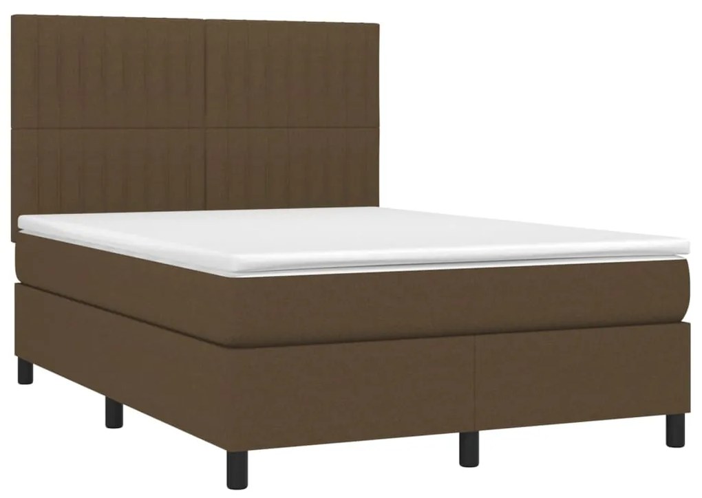 vidaXL Κρεβάτι Boxspring με Στρώμα & LED Σκ.Καφέ 140x190εκ. Υφασμάτινο