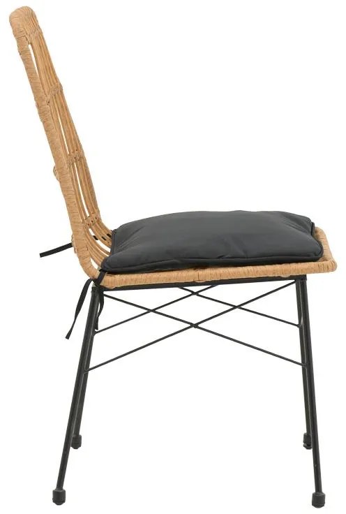Καρέκλα Naoki rattan σε φυσική απόχρωση με μαύρο μαξιλάρι και μεταλλικό μαύρο πόδι 45x60x83εκ 45.5x59.5x89 εκ.
