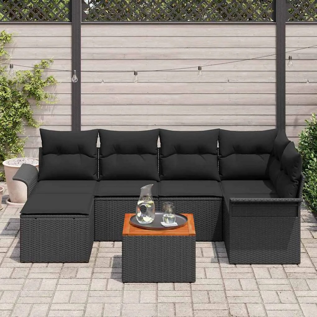 vidaXL Σετ Καναπέ Κήπου 7 pcs Μαύρο Πολυ ράταν