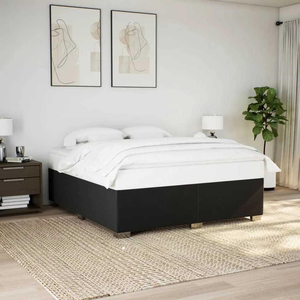 vidaXL Κρεβάτι Boxspring με Στρώμα Μαύρο 200x200 εκ. Υφασμάτινο