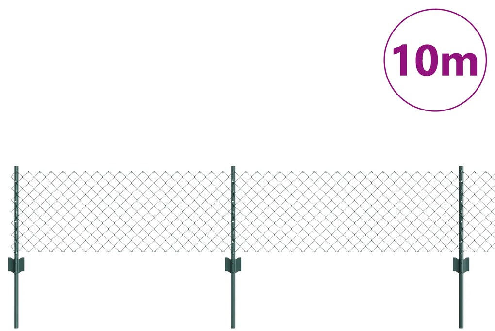 vidaXL Φράκτης αλυσίδας με 10 U Posts Πράσινος 0.4x10 m Χάλυβας