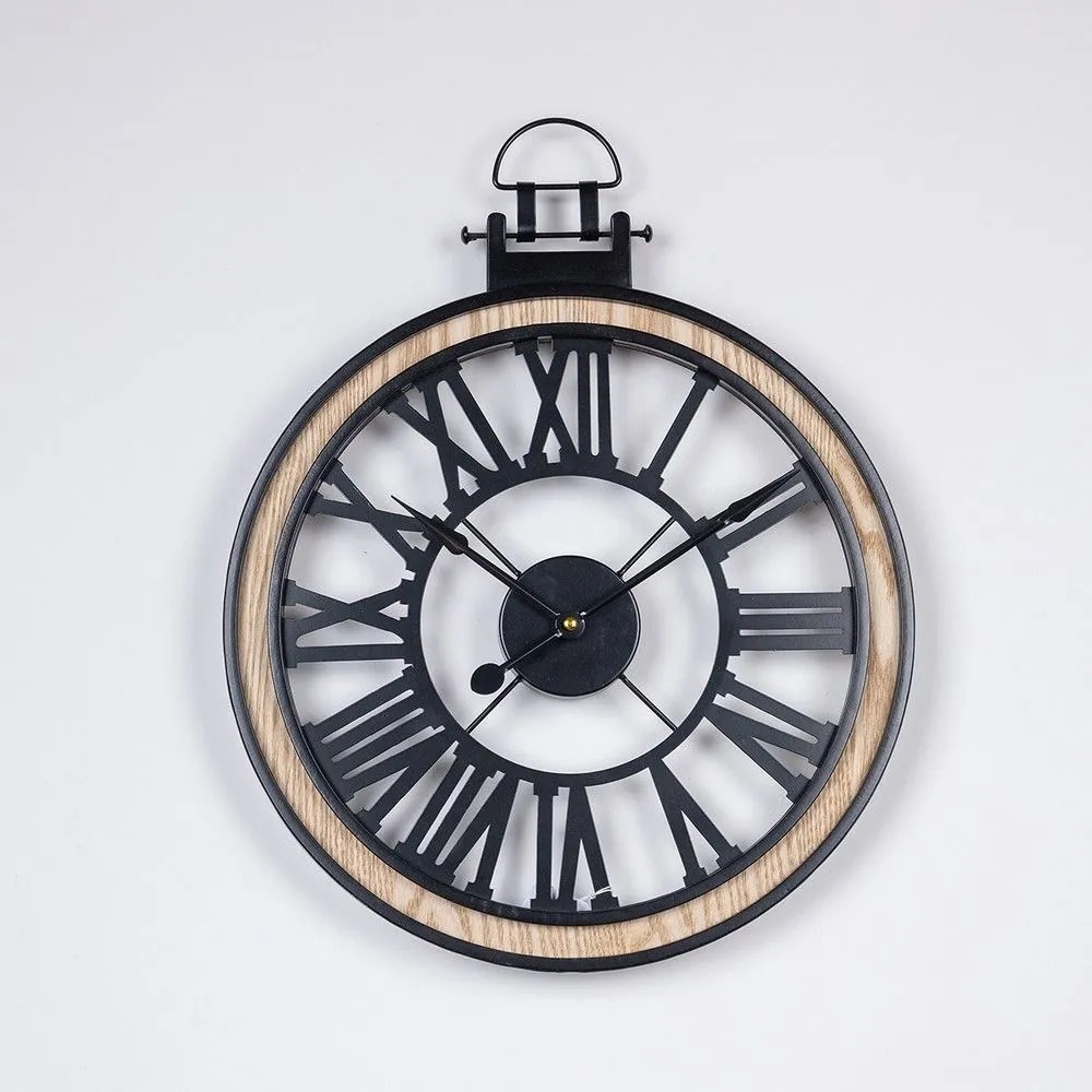 Ρολόι Τοίχου 753-10050 40x4.5x50cm Black-Natural Estheti Home Metal,Wood