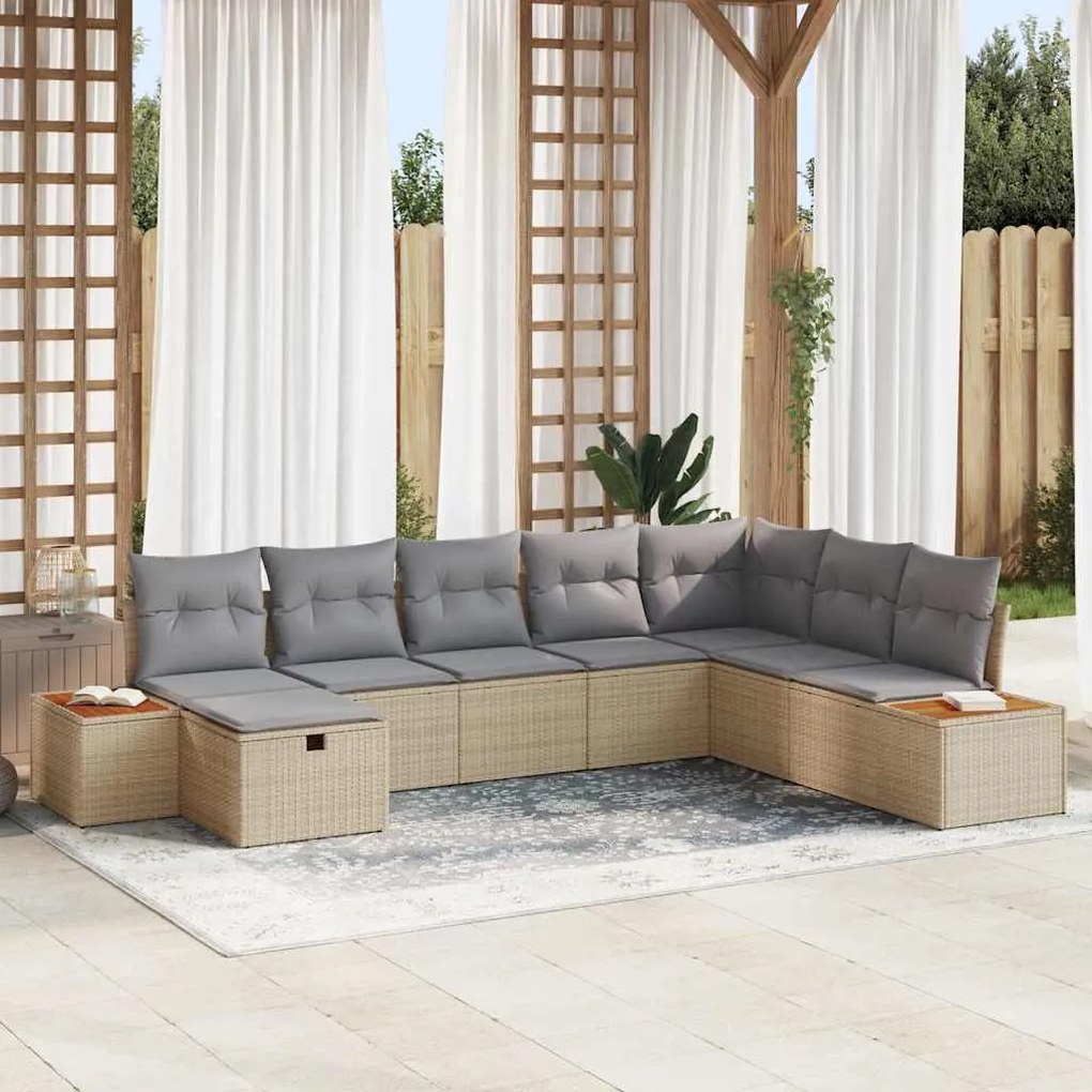 vidaXL Σετ Καναπέ Κήπου 8 pcs Μπεζ 55 x 62 x 69 εκ Πολυ ράταν