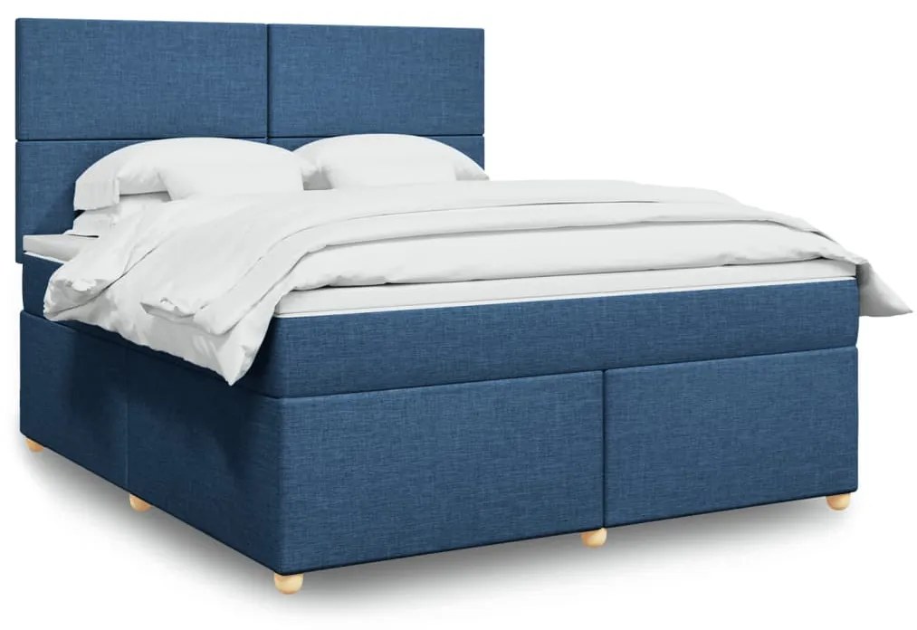 vidaXL Κρεβάτι Boxspring με Στρώμα Μπλε 180x200 εκ. Υφασμάτινο