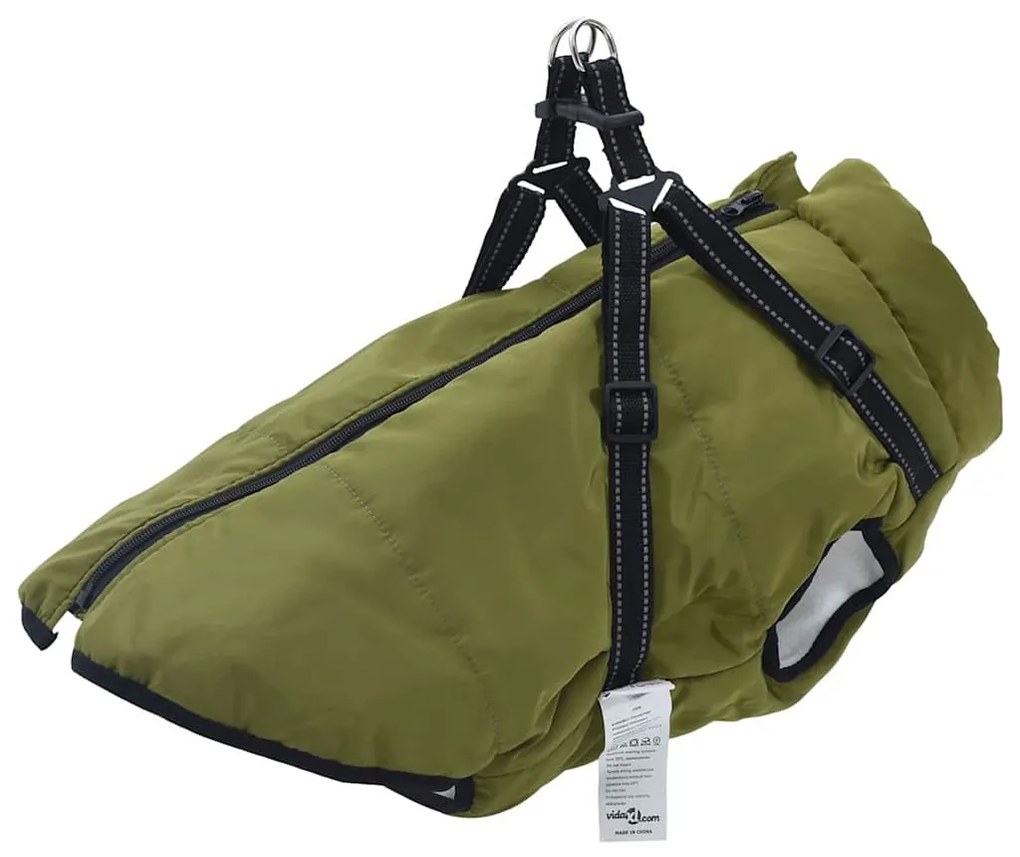 vidaXL Μπουφάν Σκύλου Στρατιωτικό Πράσινο 6XL Φλις και Πολυεστέρας