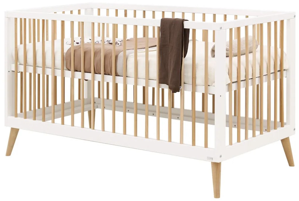 Βρεφικό Κρεβάτι Jort 70x140cm από μασίφ Οξιά White + Natural  ToiToiKids