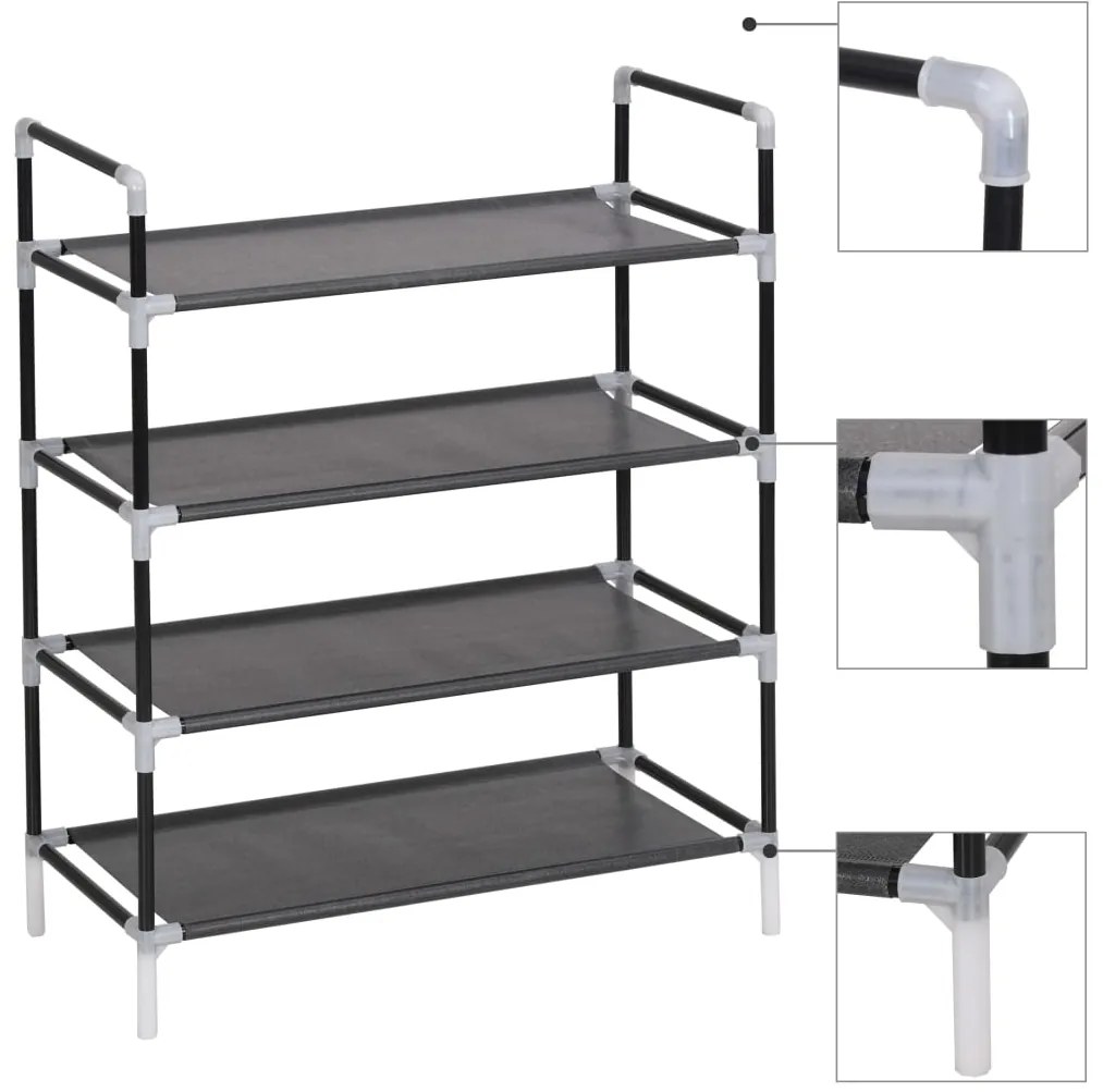 Παπουτσοθήκη με 4 Ράφια Μαύρη από Μέταλλο και Ύφασμα Non Woven