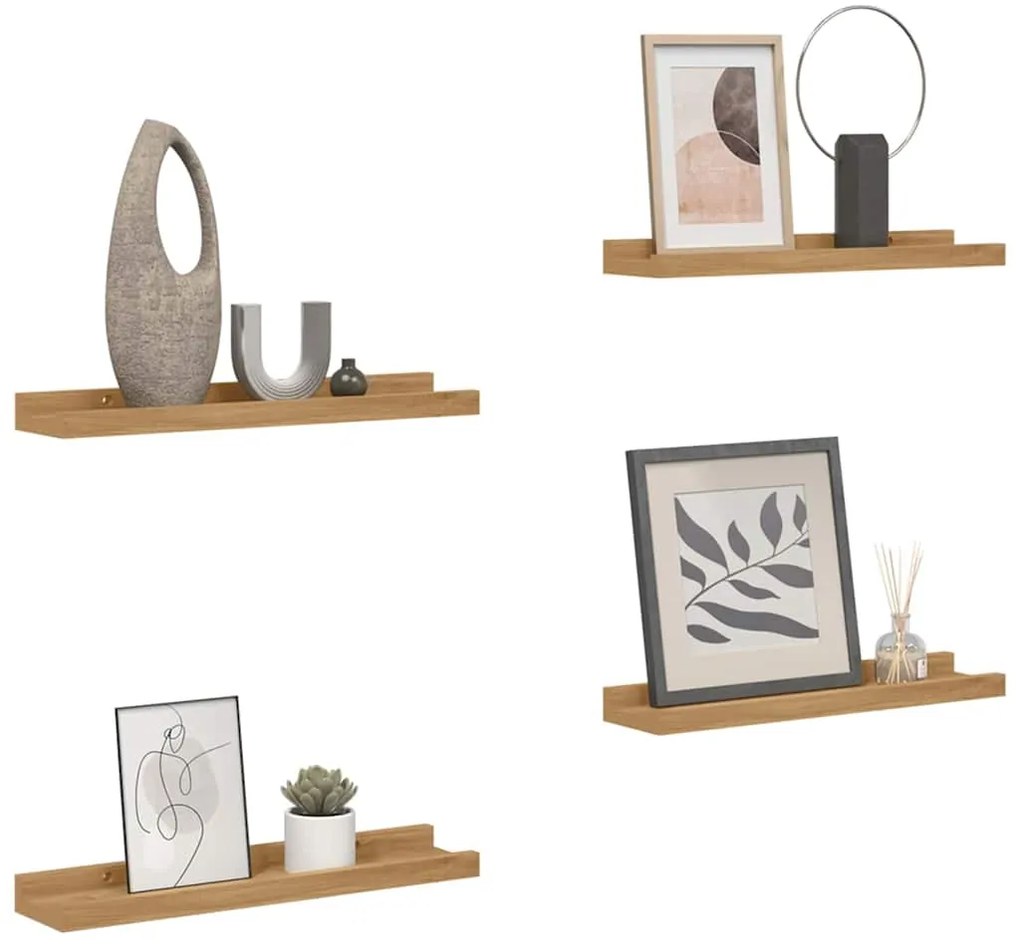 vidaXL Ράφι Τοίχου με ράφι 4 pcs Καφέ 60 x 9 x 3 cm Επεξεργασμένο ξύλο