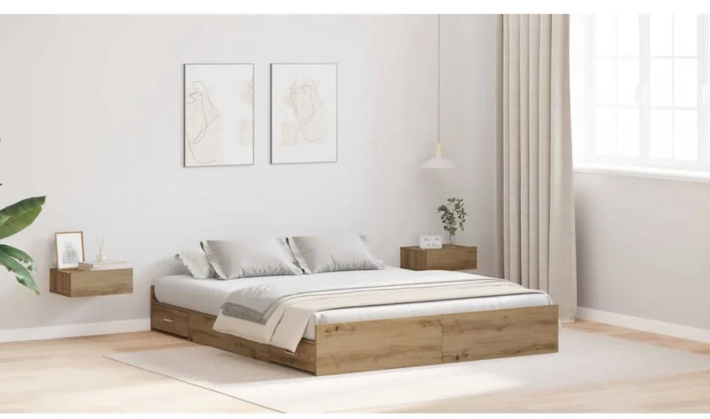 vidaXL Κρεβάτι με αποθηκευτικό χώρο artisan δρυς 160 x 200 cm
