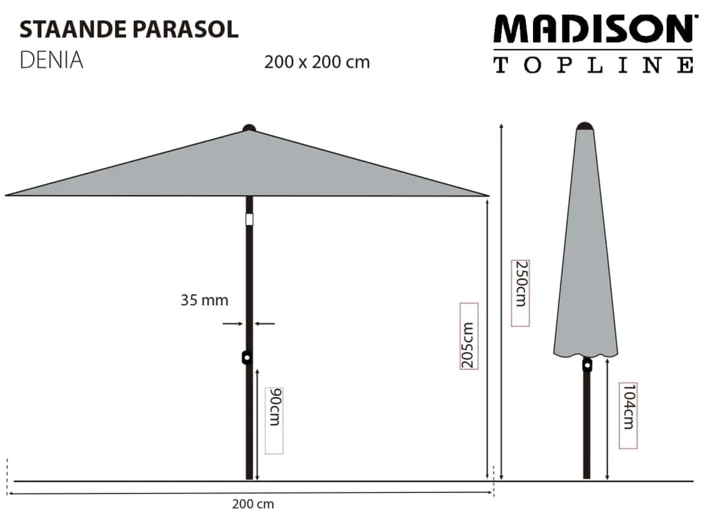 Madison Ομπρέλα Κήπου Denia Γκρι 200 x 200 εκ.