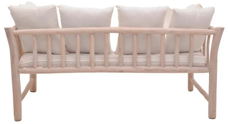 Καναπές διθέσιος Dranjere teak ξύλο σε φυσική απόχρωση με μπεζ ύφασμα 162x80x71εκ 167x80x71 εκ.