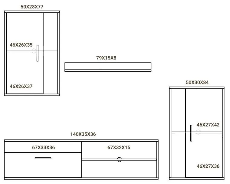 Σύνθετο σαλονιού Zafira sonoma-λευκό 190x35x190εκ