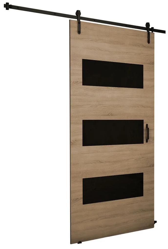 Συρόμενες πόρτες Dover 161, 37 kg, Μαύρο, Sonoma οξιά, Πλαστικοποιημένη μοριοσανίδα, Ανοιχτό καφέ, Αλουμίνιο | Epipla1.gr