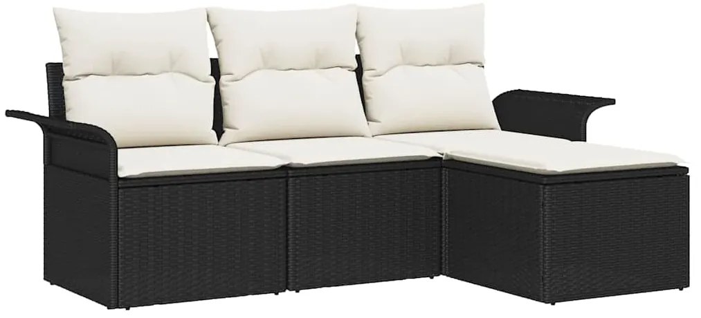 vidaXL Σετ Καναπέ με μαξιλάρι 4 pcs Μαύρο και Κρέμα συνθετικό ρατάν