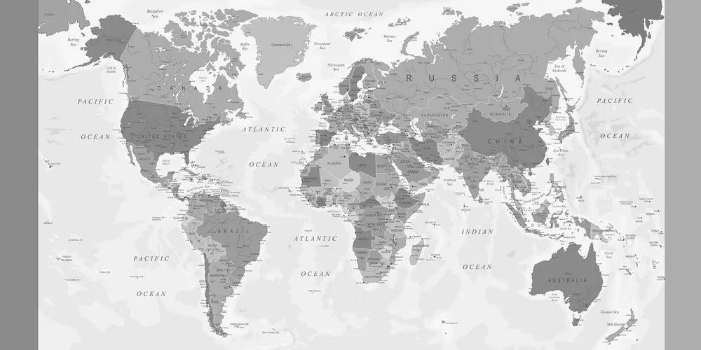 Εικόνα σε φελλό λεπτομερής παγκόσμιος χάρτης σε ασπρόμαυρο σχέδιο - 120x60  smiley