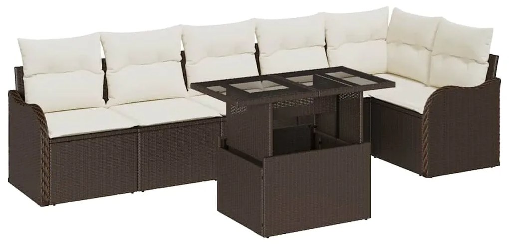vidaXL Σετ Καναπέ Κήπου με μαξιλάρι 7 pcs Καφέ Πολυ ράταν