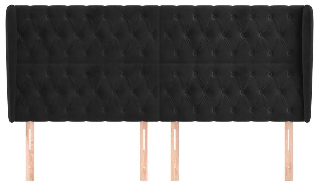 Κεφαλάρι με Πτερύγια Μαύρο 183x23x118/128 εκ. Βελούδινο - Μαύρο