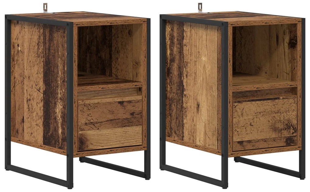 vidaXL Κομοδίνο 2 pcs Παλιό Ξύλο 39,5 x 30 x 50 εκ Επεξεργασμένο ξύλο