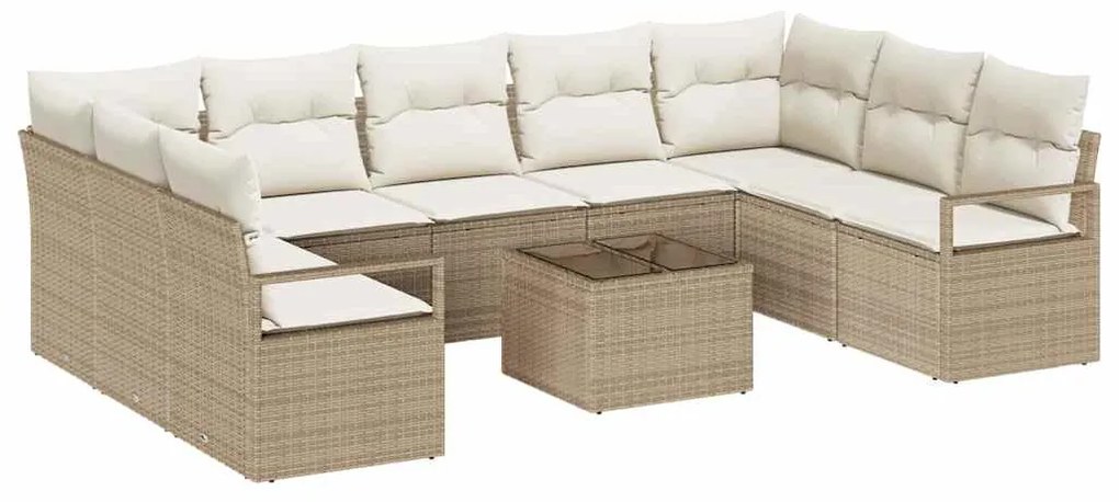 vidaXL Σετ Καναπέ Κήπου 10 pcs Μπεζ Πολυ ράταν