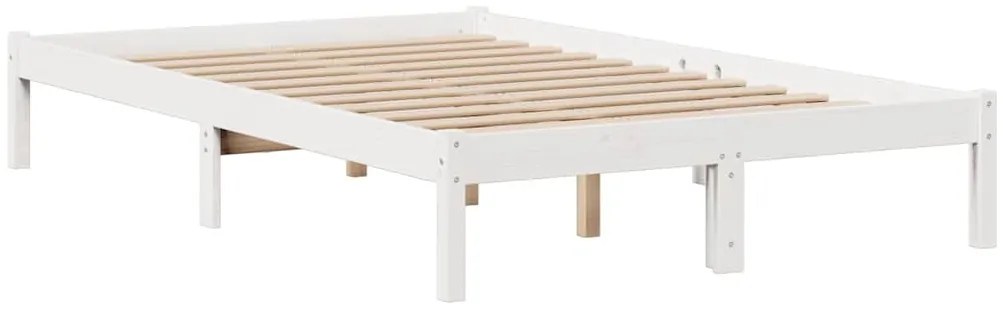 Κρεβάτι Βιβλιοθήκη Χωρίς Στρώμα Λευκό 135x190 εκ Μασίφ Πεύκο - Λευκό