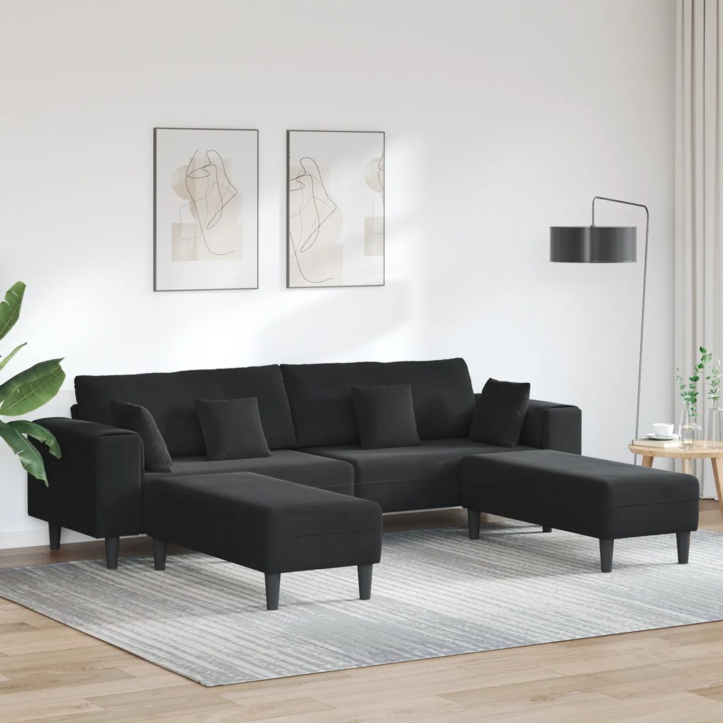 vidaXL Βελούδινος καναπές με μαξιλάρι 3 pcs Μαύρο 208 εκ. Βελούδο