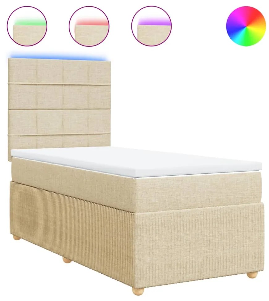 vidaXL Κρεβάτι Boxspring με Στρώμα Κρεμ 80 x 200 εκ. Υφασμάτινο