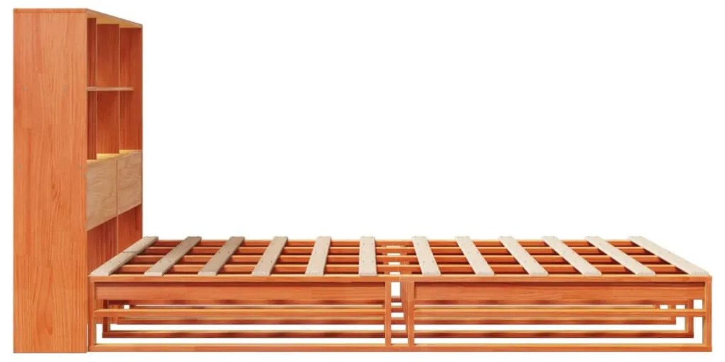 Κρεβάτι Βιβλιοθήκη Χωρίς Στρώμα Καφέ 120x190 εκ Μασίφ Πεύκο - Καφέ