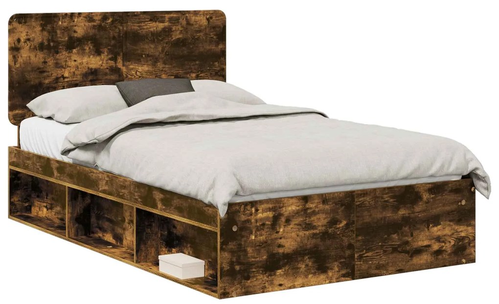 vidaXL Σκελετός Κρεβατιού με κεφαλάρι Καπνιστό Δρύς 120 x 190 cm