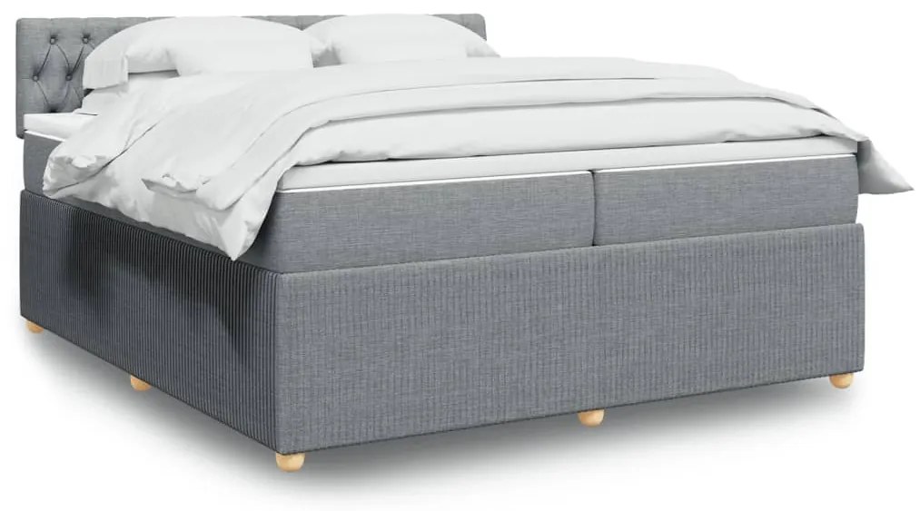 vidaXL Κρεβάτι Boxspring με Στρώμα Ανοιχτό Γκρι 200x200 εκ. Υφασμάτινο