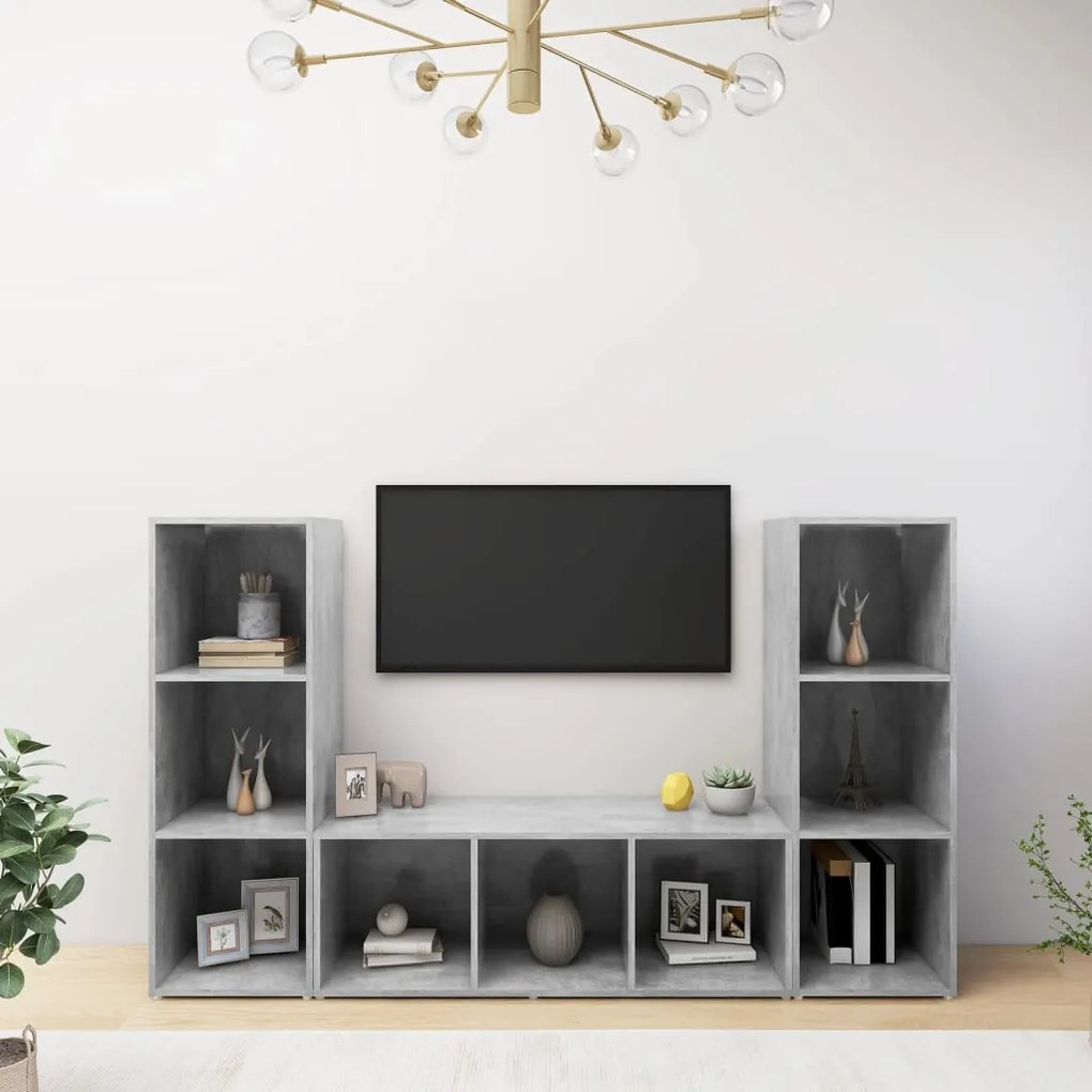 vidaXL Έπιπλα Τηλεόρασης 3 τεμ. Γκρι Σκυρ. 107x35x37 εκ. Μοριοσανίδα