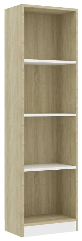 vidaXL Βιβλιοθήκη με 4 Ράφια Λευκό/Sonoma 40x24x142 εκ. Επεξ. Ξύλο