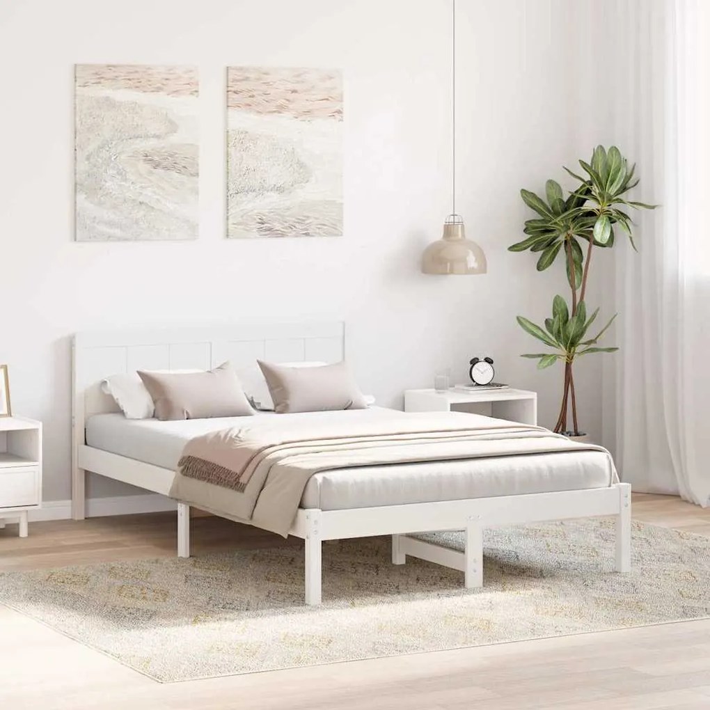 vidaXL Σκελετός Κρεβατιού Λευκό 135 x 190 cm Μασίφ ξύλο πεύκου
