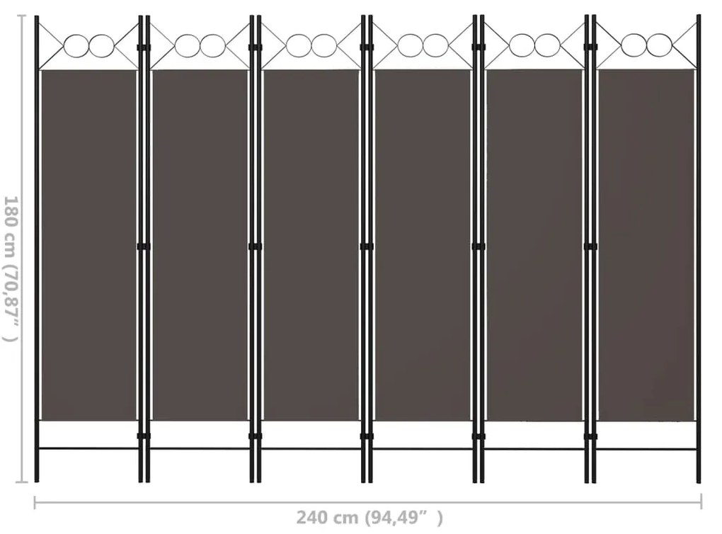 Διαχωριστικό Δωματίου με 6 Πάνελ Ανθρακί 240 x 180 εκ. - Ανθρακί