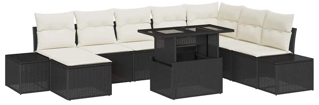 vidaXL Σετ Καναπέ Κήπου με μαξιλάρι 9 pcs Μαύρο και κρεμ