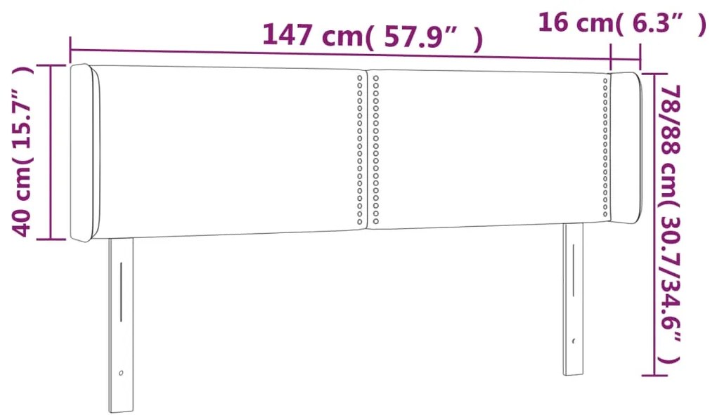 vidaXL Κεφαλάρι Κρεβατιού LED Σκούρο Γκρι 147x16x78/88 εκ. Βελούδινο