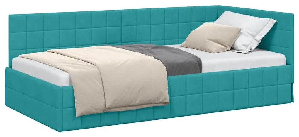 vidaXL Κρεβάτι Γωνίας με κεφαλάρι Τιρκουάζ 90 x 200 cm Βελούδο